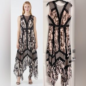 BCBGMAXAZRIA Printed Chiffon Dress with Lace trim